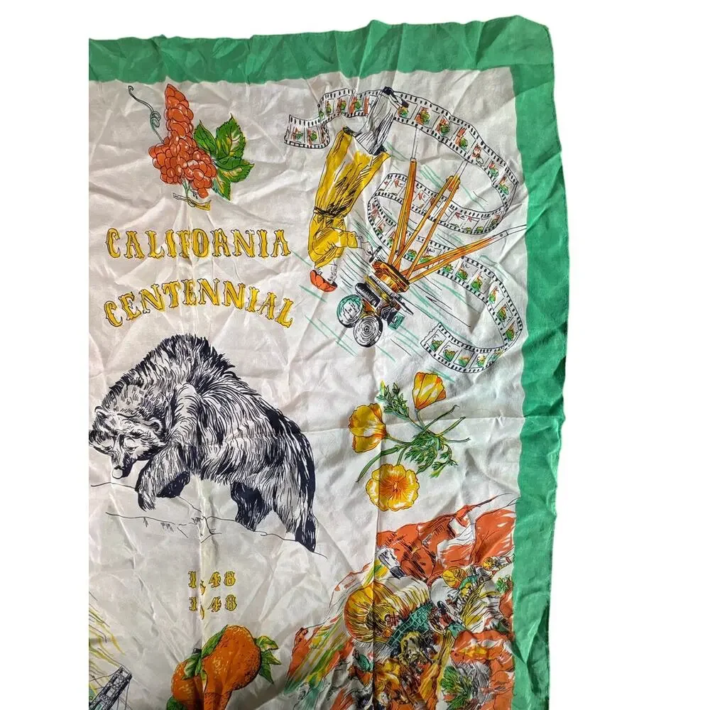 XL Vintage 40s Square California Centennial Bear Scarf- 33x31